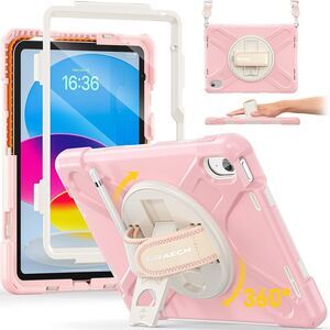 BRAECN iPad 10th 11th Gen10.9 Case Heavy Duty Shockproof Handle Stand Strap Pink
